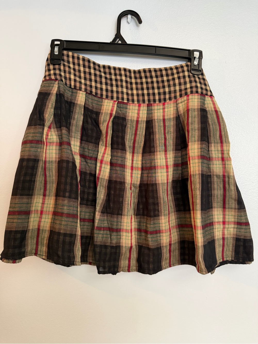 Plaid Tiered Mini Skirt in Black and Tan